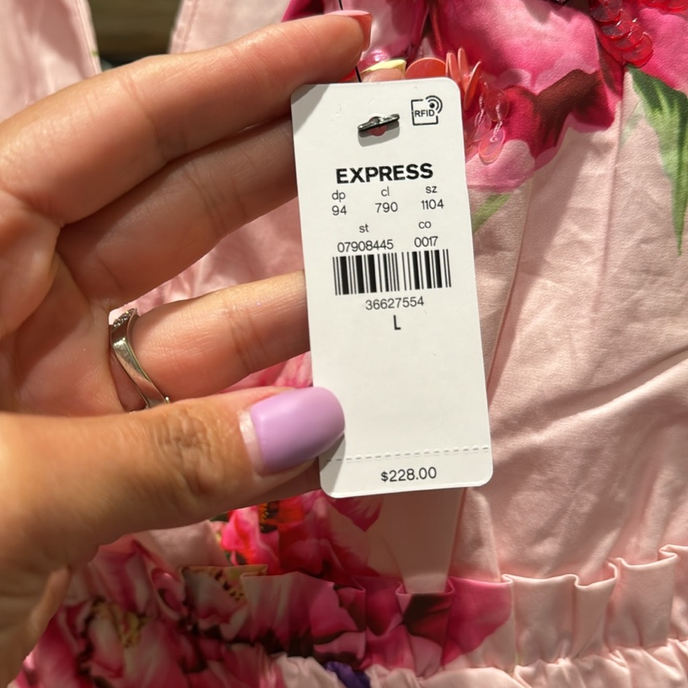 Express Floral V-Neck Embellished Pleated Ruffle Romper - Picture 4 of 10